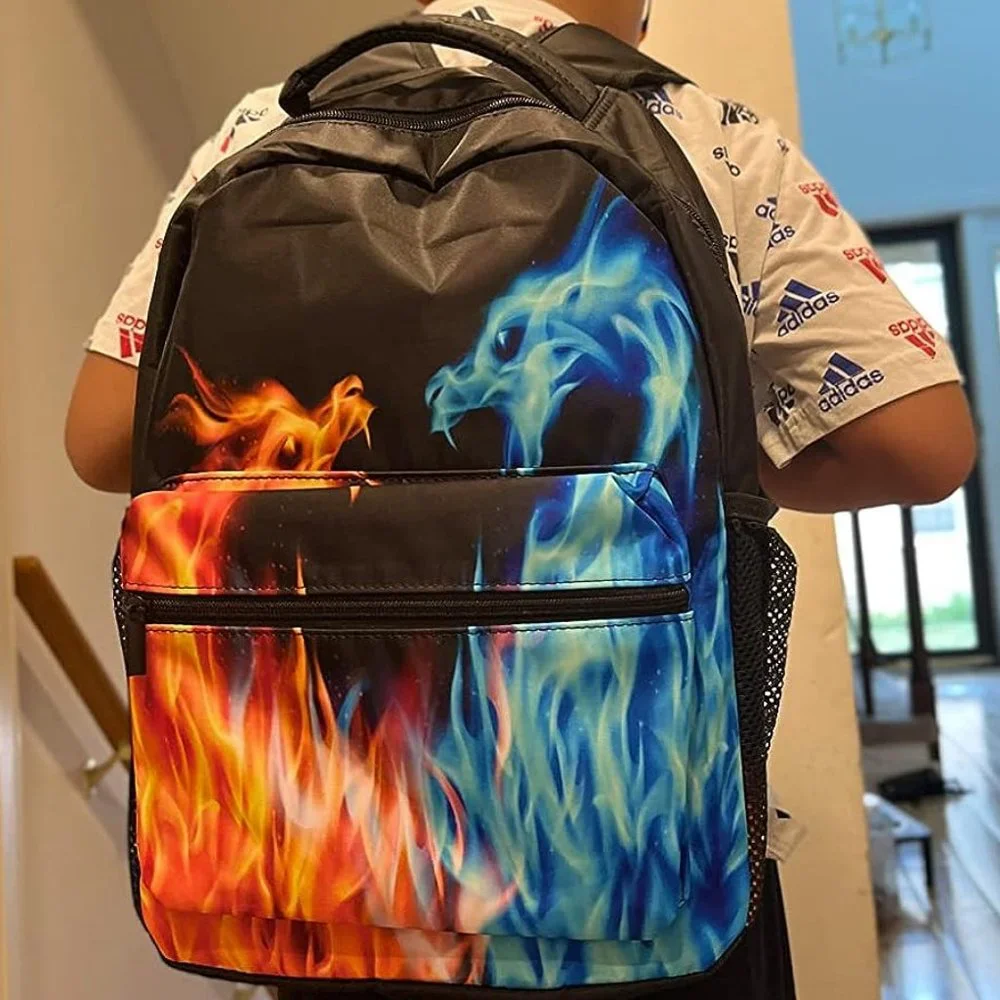 Boys Red Blue Fire Dragon Laptop Galaxy Teens Monster Animal Water Resistant Bag